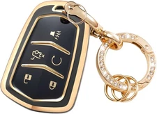 Key Fob Cover with Anti-Lost Keychain Compatible with Escalade .Black 5buttons