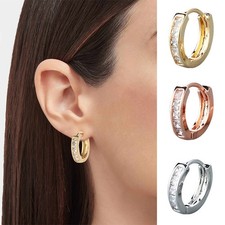 Square CZ Huggie Hoop Earrings Gold Silver Small Hoops 15mm Women