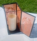 Vintage Brass Lantern Orange Lace Pressed Between Glass  9.5 H x 4.75 W  — photo 3