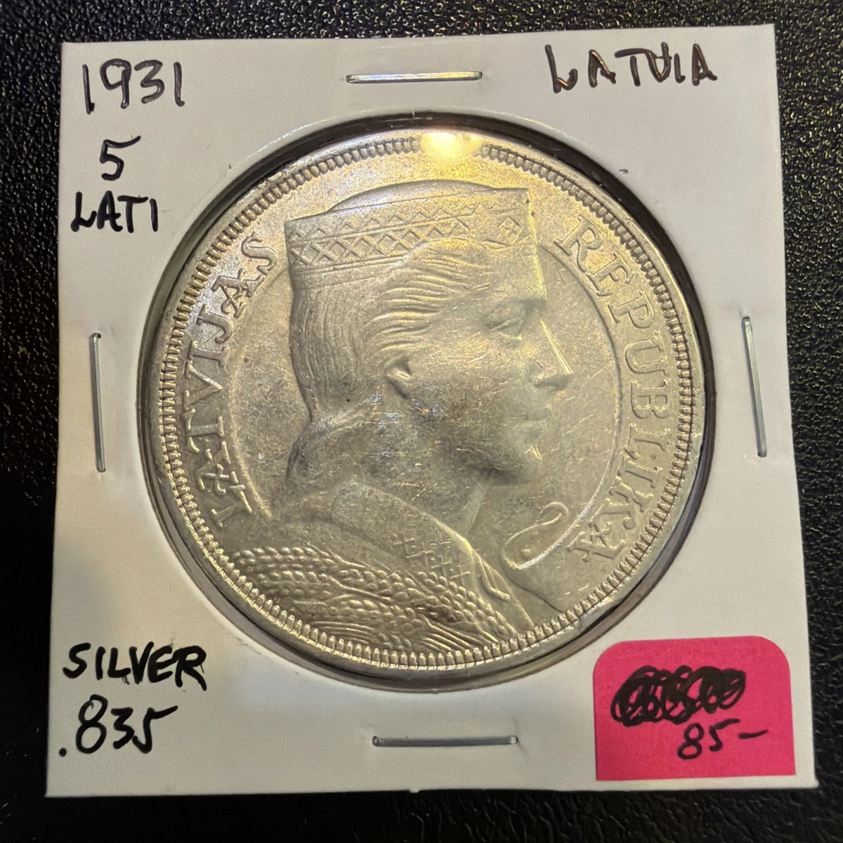 ラトビア銀貨 ラトビア5L.A大型銀貨1931年37㎜25g 1931年 5ラッツ