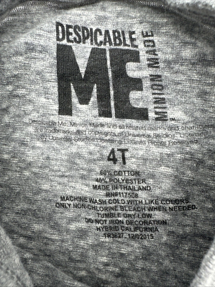 Despicable Me Long Sleeve Shirt Youth Boy 4T Graphic Print Logo Gray..#31833 - Image 3 of 4