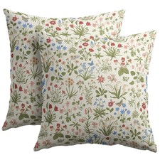 Vitage Floral Pillow Covers 18x18 Set of 2 Spring Green Red Cream Pattern Rus...