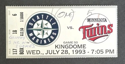 Ken Griffey Jr 7/28/93 Ties Record HRs In 8 Consecutive Games Ticket Mariners - Image 1 of 3