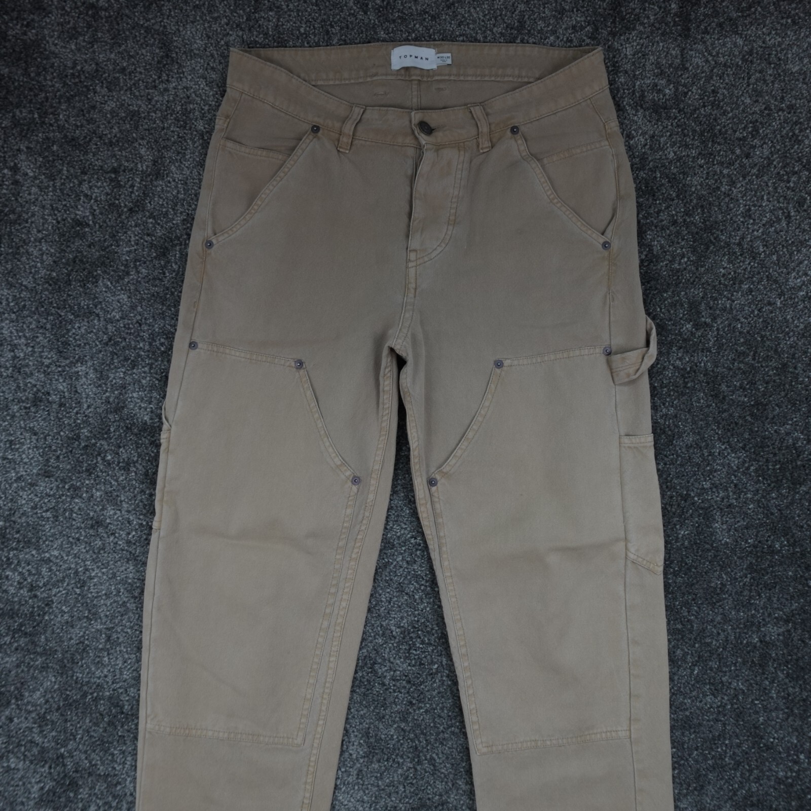 Topman Pantalones Carpintero 30 30x29 Caqui Marrón Doble Rodilla Ropa de Trabajo Para Hombre