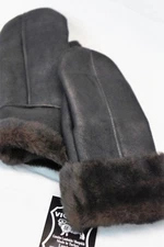 REAL GENUINE SHEEPSKIN SHEARLING LEATHER MITTENS UNISEX BLACK / DARK BROWN S-2XL