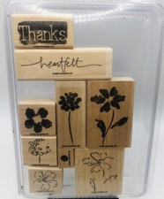 Stampin Up Two-Step Stampin HEARTFELT THANKS 2005 Set of 9 Wood Stamps