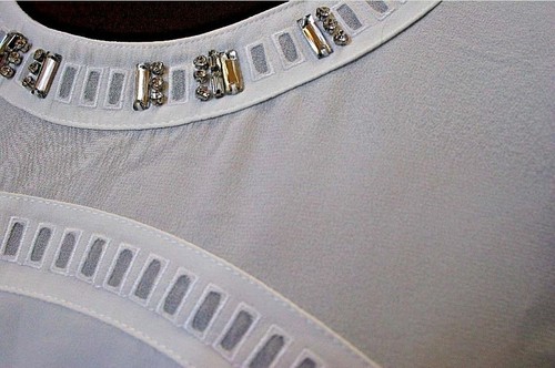 NWT $358 Magaschoni Silk Shift Dress L Solid White Sleeveless Jeweled Round Neck - Picture 6 of 12