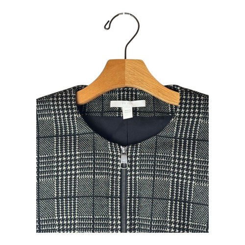Boss Hugo Boss Jacket Women 8 Black White Wool Blend Plaid Coat Preppy Career - Picture 3 of 10