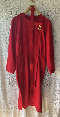 Vintage Petite Focus Red Midi Dress 16P 80s Pinup Belted Retro