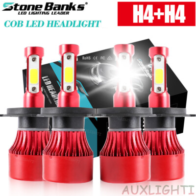 4pcs 9003 H4 LED Headlight Kit High Low Beam 6000K White Light Bulbs 4side