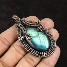 Labradorite Wire Wrapped Pendant Handcrafted Copper Designer Jewelry 2.6"