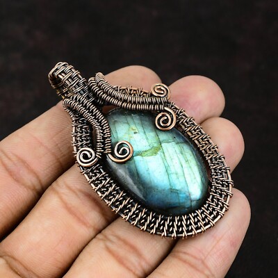 Labradorite Wire Wrapped Pendant Handcrafted Copper Designer