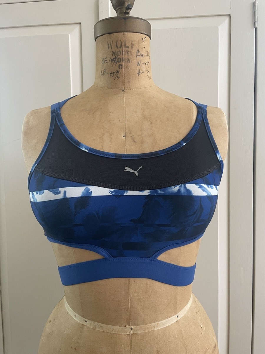 PUMA Womens Pwrshape Future Graphic Bra Black Blue Feather Print