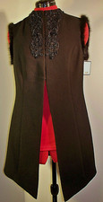 Doncaster Mink Fur Trimmed Long Vest, Black, Embellished, Size 2, New With Tags