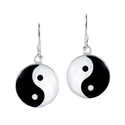 Yin and Yang Life Balance .925 Sterling Silver Dangle Earrings