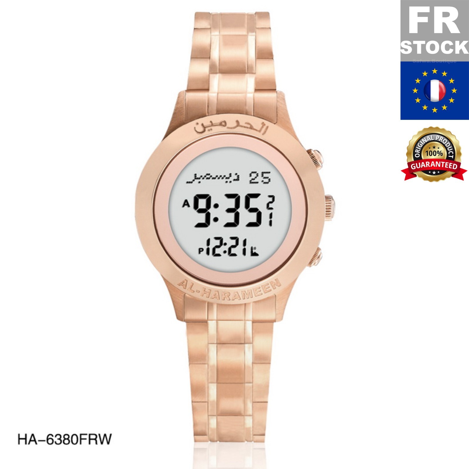 Montre Azan Al Harameen HA-6380, boîtier acier et verre saphir