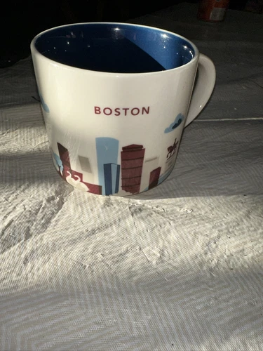 Starbucks 2015 BOSTON You Are Here Coffee Mug Cup Harbor Skyline Navy Blue