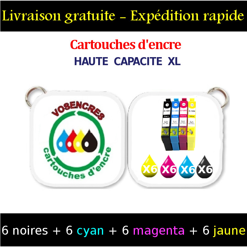 Cartouches T1281 à T1285 compatibles pour imprimantes Epson Stylus SX125 SX130 SX230 - Lot de 24