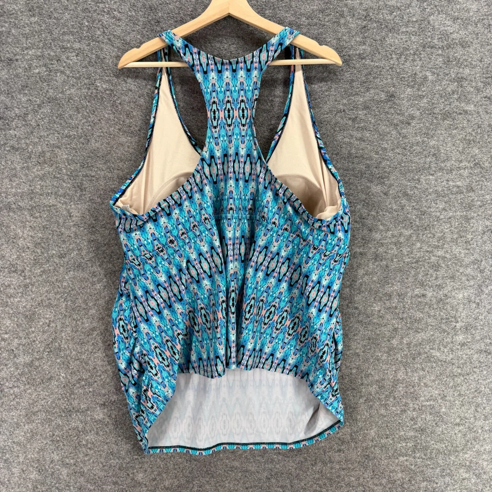 Ava & Viv Tankini Top Women 26W Plus Blue Geometric Sleeveless Racerback Push Up - Image 2 of 4