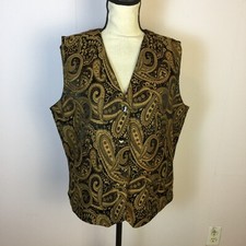 Chico's Button Front Vest Jacket Size 2 Womans L Brown V-Neck Paisley Sleeveless