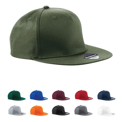 Beechfield Retro Snapback Baseball Cap Flat Peak 5 Panel Mütze Herren Damen 