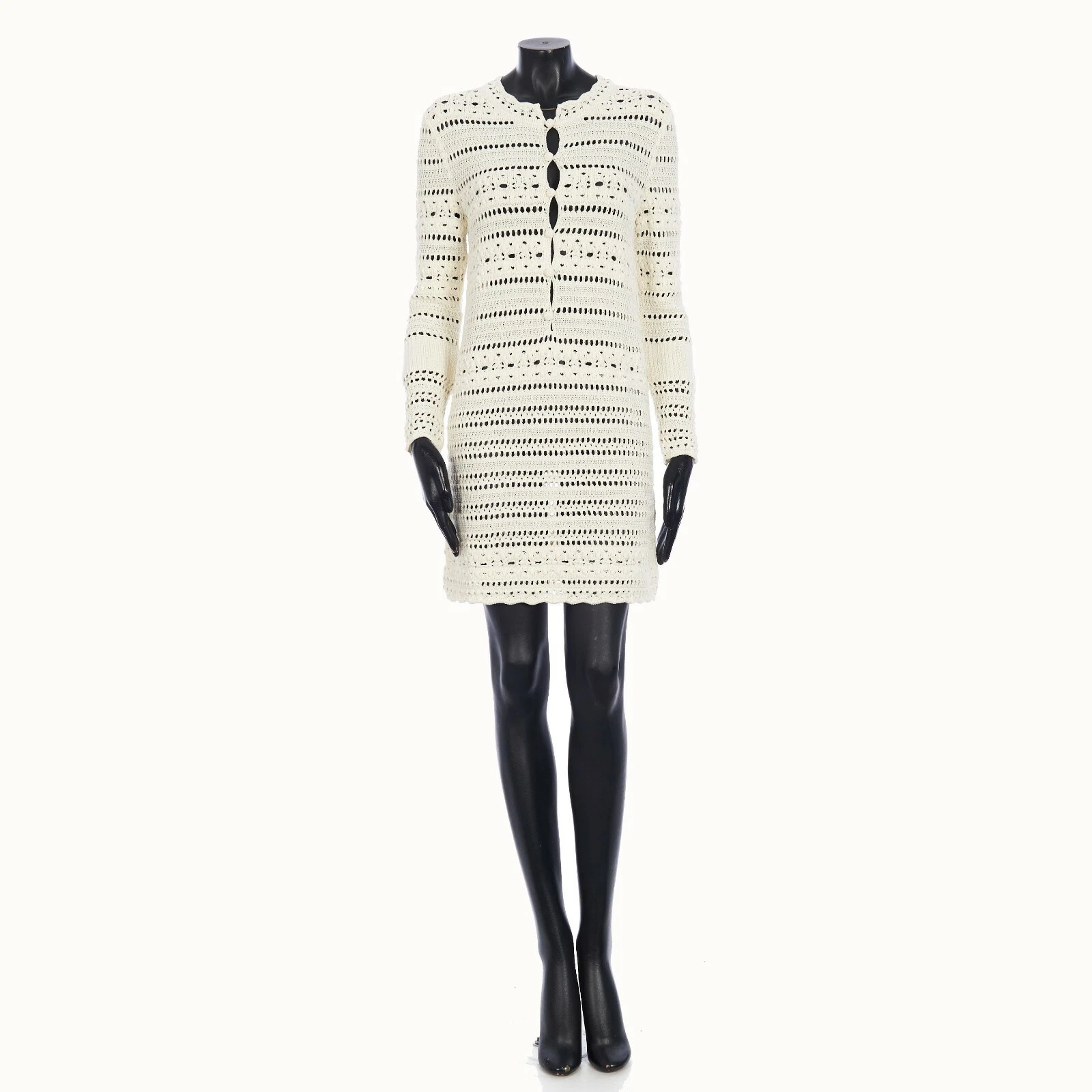 Saint Laurent — SAINT LAURENT PARIS 1590$ Jane Mini Dress - Natural White Crochet Cotton