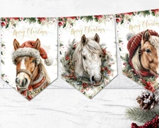 Rustic Country Style Christmas Horses and Ponies Bunting/Banner & Ribbon
