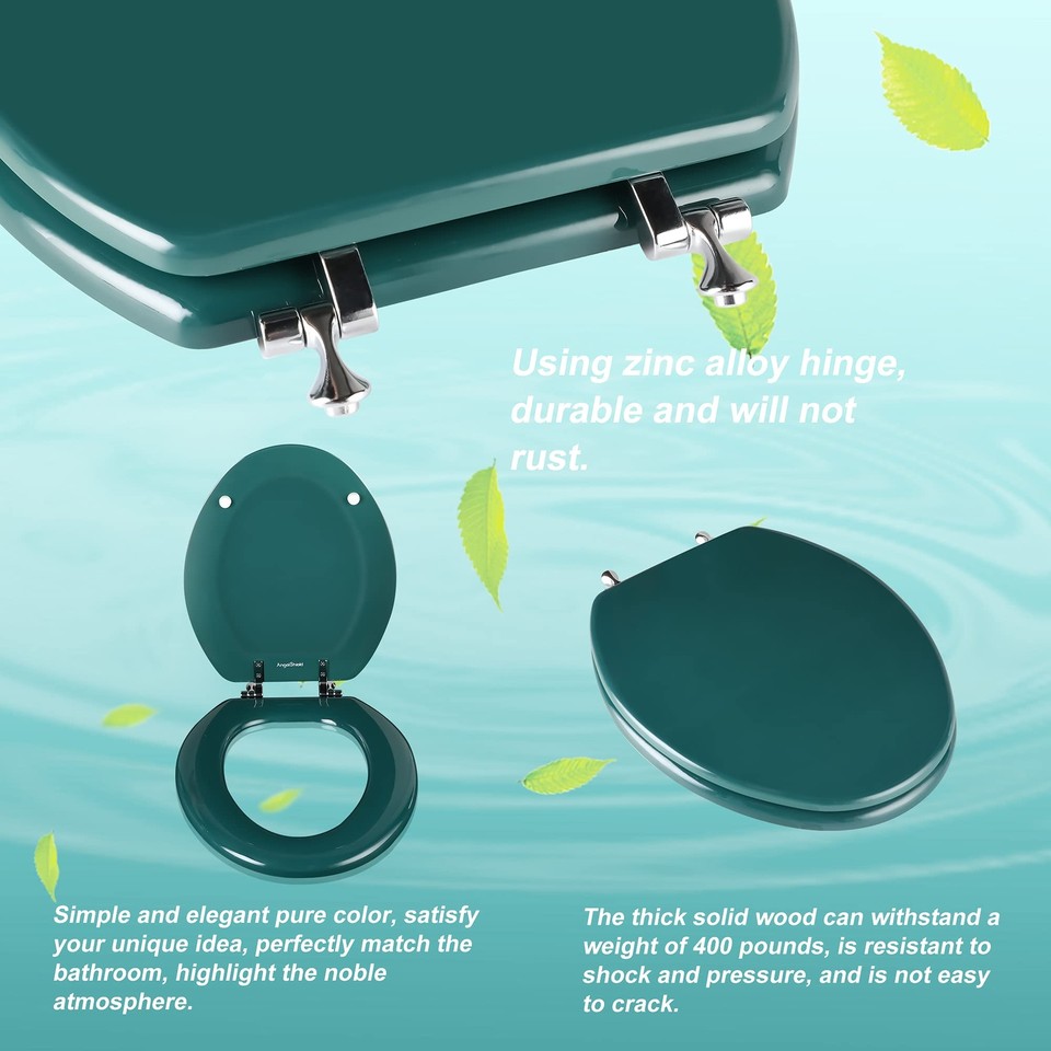 Dark Green Elongated Toilet Seat Natural Wood Toilet Seat with Zinc