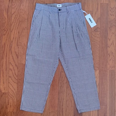 NEW MENS OBEY GIANT FUBAR PLEATED PLAID PANT BEETROOT RED MUTLICOLOR SIZE 32