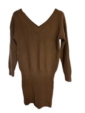 Women's Sweater Dress Mocha Long Sleeve V-Neck Mini Dress Soft Fabric