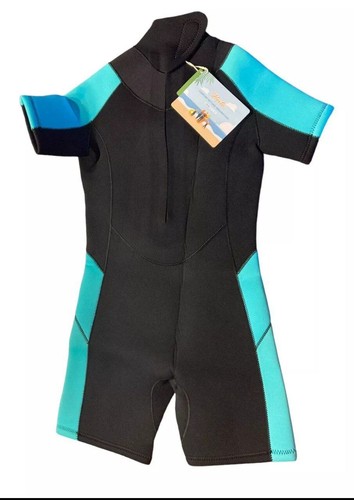 Hevto Wetsuit KIDS Size 12 Hero 2 II Short Sleeve Aqua Neoprene New With Tags - Picture 2 of 3
