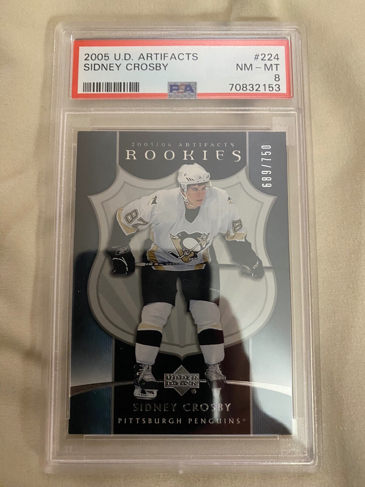 2005-06 Sidney Crosby UD Artifacts Rookie RC #/750 PSA 8 Near Mint Penguins