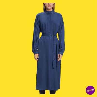 ESPRIT Women's Satin Pleated Maxi Dress, Dust Blue, S, UK 10 | EU 36 | US 6