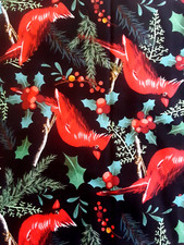 Christmas cardinals on black fabric fat FQ