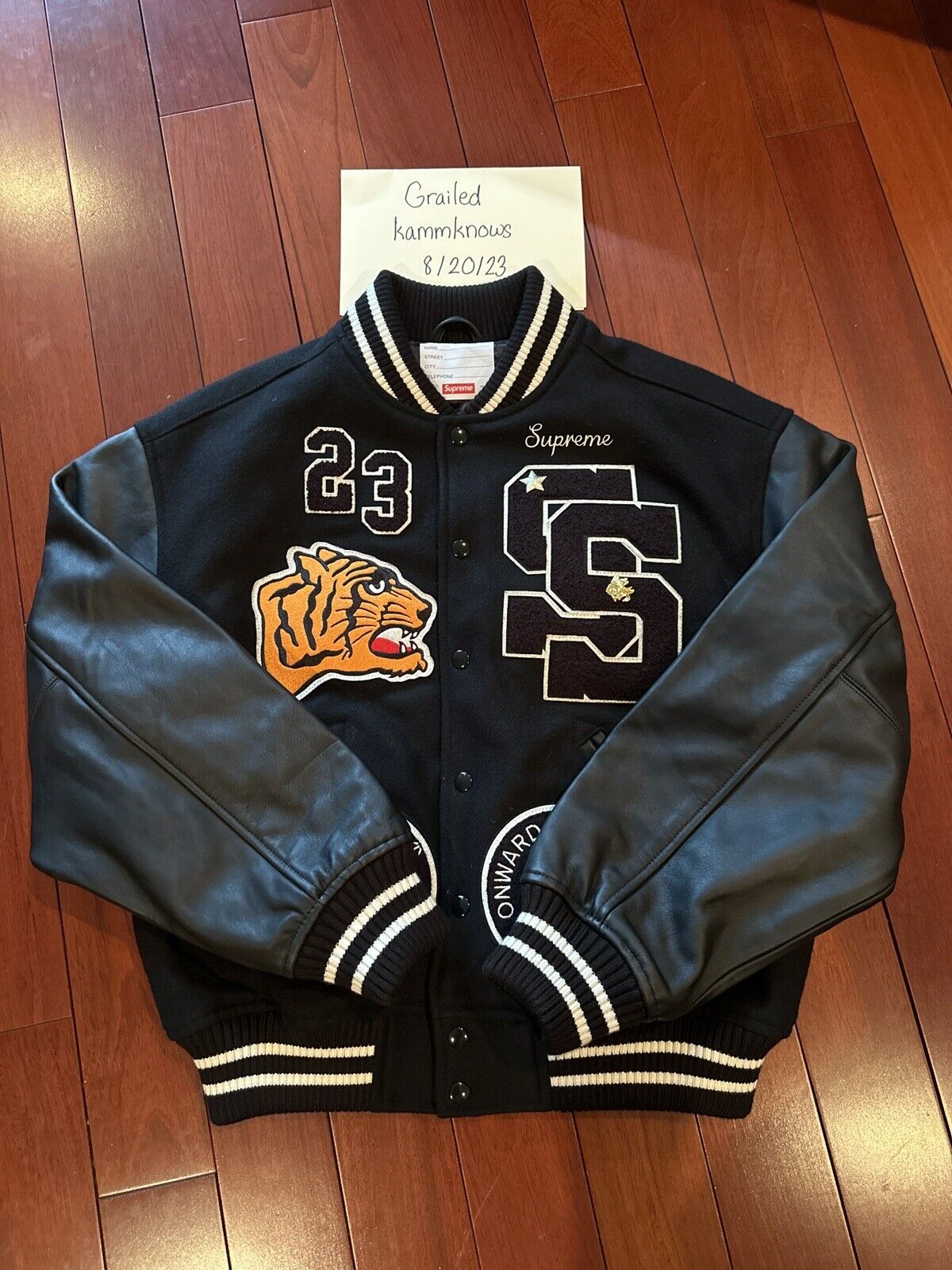 Supreme Tiger Varsity Jacket Black Size Small FW23 IN HAND READY TO SHIP