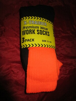 Pair Mens X-Trainer Premium Wear Work Socks Orange Fits 11-14