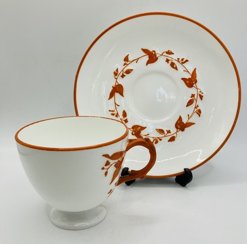 Bodley Aesthetic Movement Orange Branch Handle Duo, Cup & Saucer - circa 1871 - Picture 3 of 18