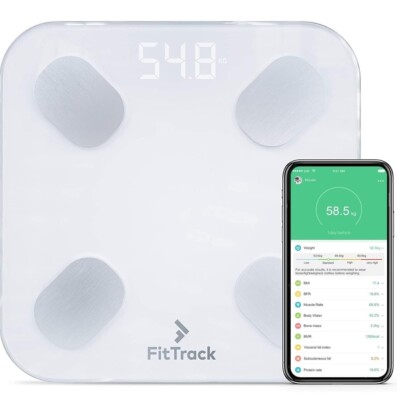 FitTrack Smart Full Body Composition SCALE The Dara BMI Digital Bluetooth White 