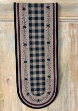 New Primitive Farmhouse BERRY VINE BLACK STAR CHECK TABLE RUNNER Topper 27"