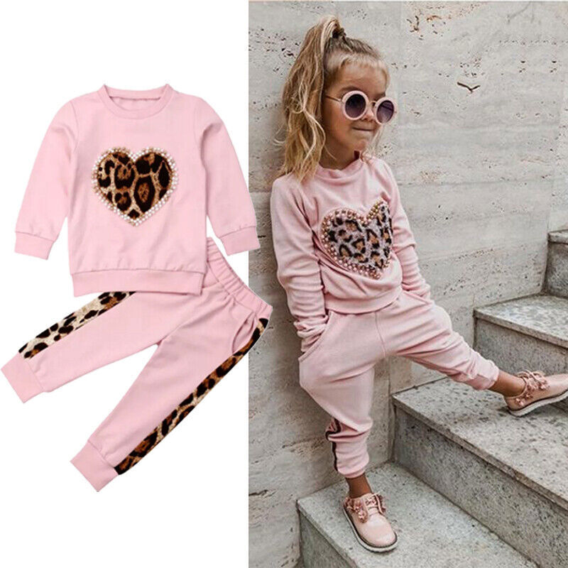 Toddler Kids Baby Girl Outfits Long Sleeve Tops Pants Leopard Clothes