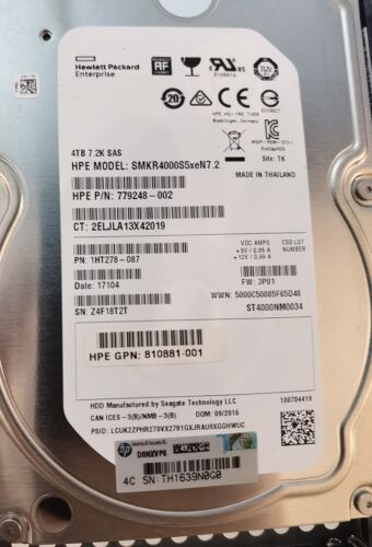 HP K2P87B 871864-001 823124-001 3PAR 8000 4TB SAS 7.2K LFF Hard Drive HDD - Picture 2 of 2