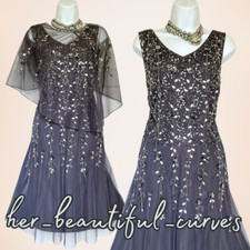 NIGHTINGALES SEQUINED BEADED WEDDING EVENING PARTY DRESS & CAPE SIZE 16