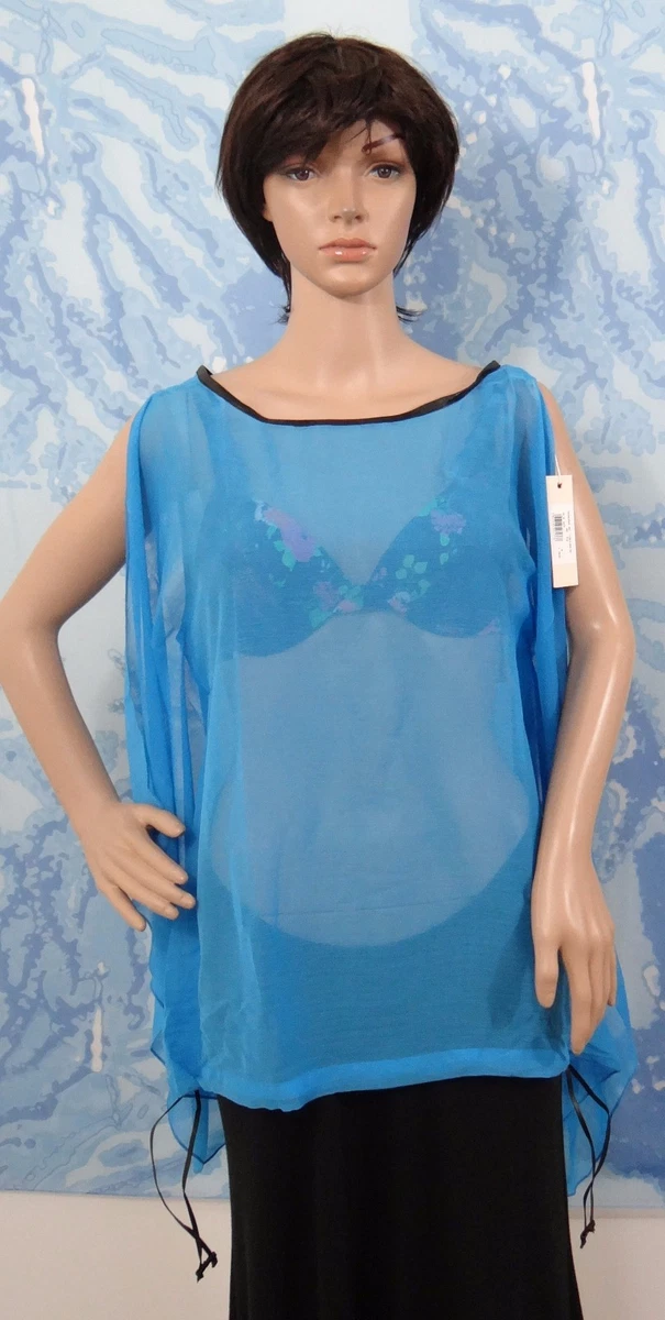 NWT Diesel 100% Polyester Women T-Emi-B see through blue Tank Top,size M