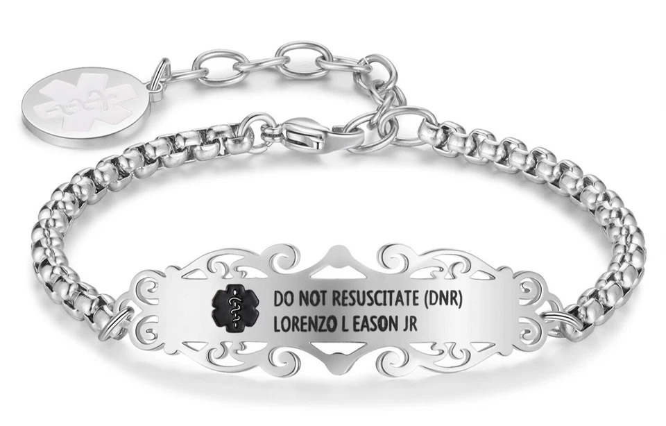 Pulsera de identificación de alerta médica grabada personalizada conciencia de salud acero inoxidable 316 l Foto 4 de 4