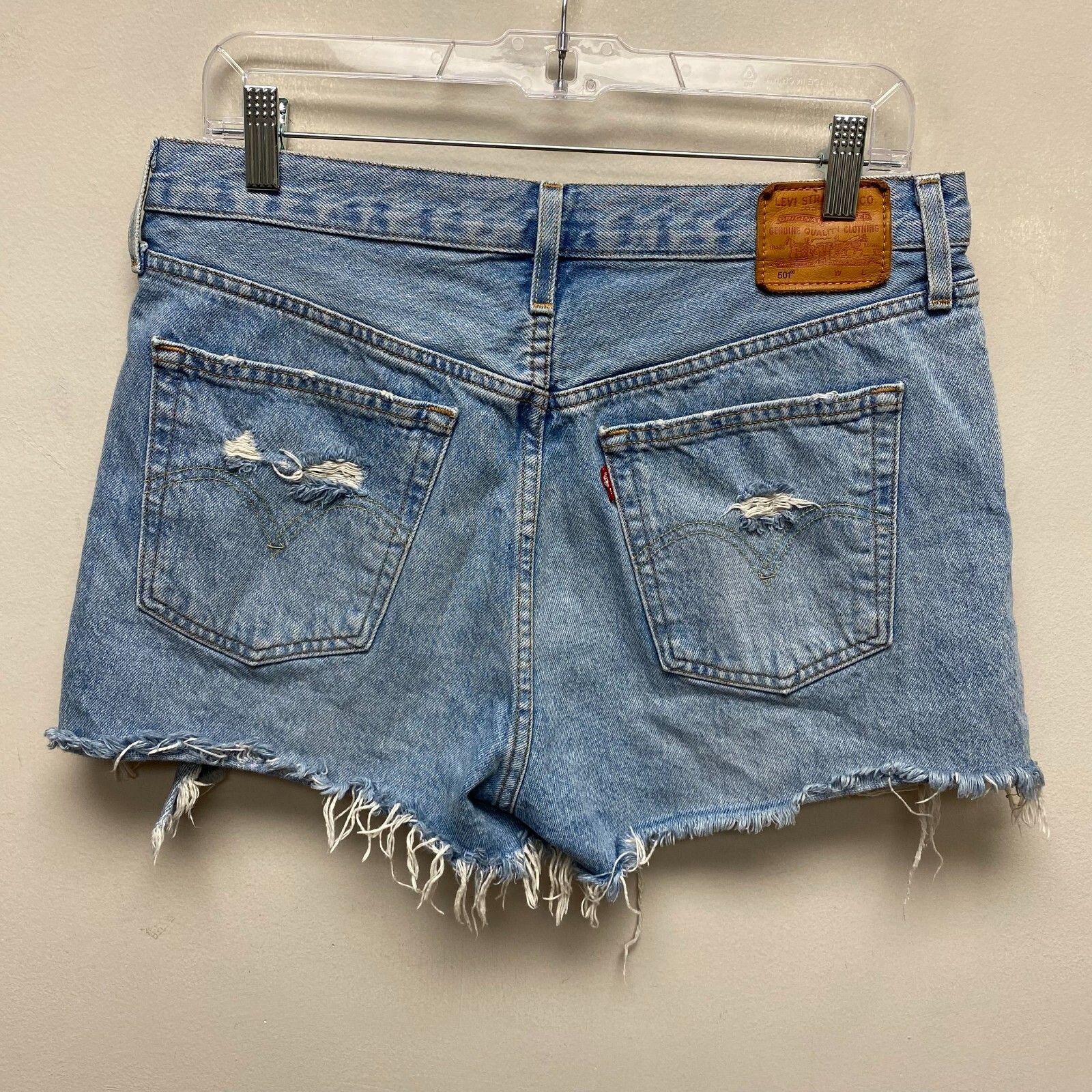 Levi's Premium 501 Big E Blue Distressed Button Fly Denim Cut-Off Jean Shorts 30 thumbnail 5