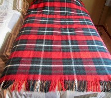 Vtg Wool Plaid Blanket Red Green Tartan Fringe Picnic Stadium Throw 53x63 No Tag