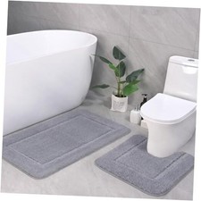 Bathroom Rug Set Soft Bath Rug 34" x 20" Plus 20" x 20" U-Shape Light Grey
