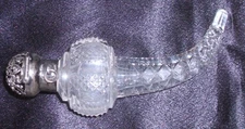 ELEGANT CUT GLASS HORN SHAPED PERFUME BOTTLE STERLING TOP 1900s