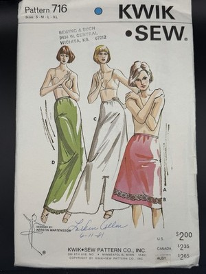 Kwik Sew 716 Ladies Half/Full Slips Vintage Sewing Pattern 1970s Size S-M-L-XL