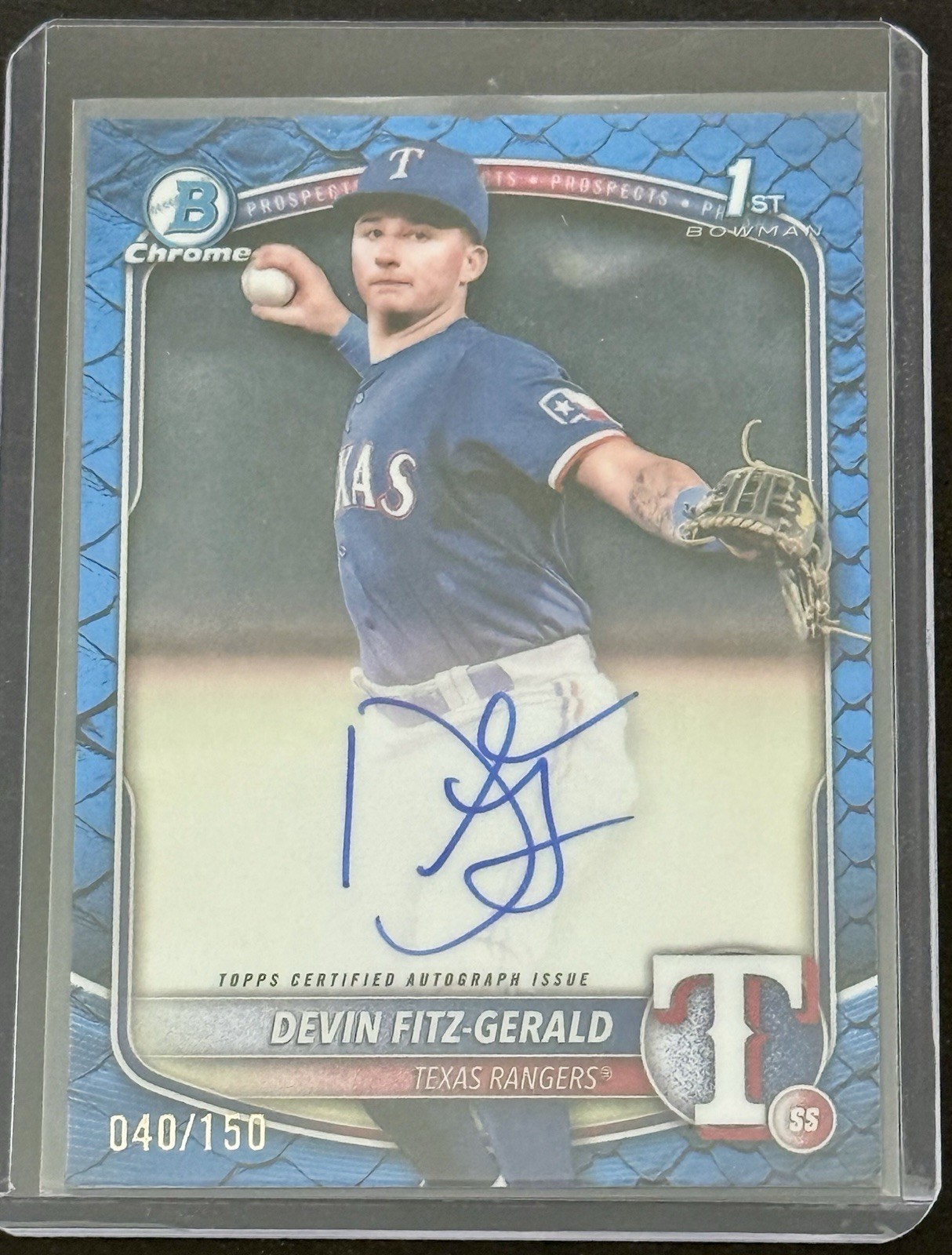 2025 Bowman Chrome Devin Fitz-Gerald 1st Blue Reptilian Refractor Auto /150
